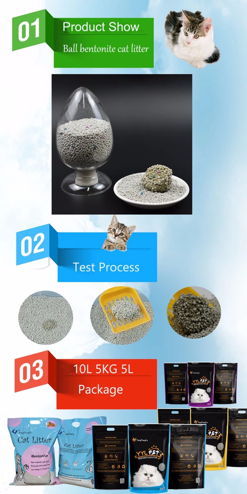 Hot Sell Ball Shape, Fast, Hard Clump Bentonite Cat Litter